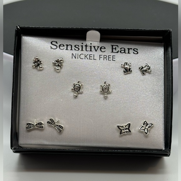 Box Set 5 Pairs Silver Post Earrings - Picture 2 of 4